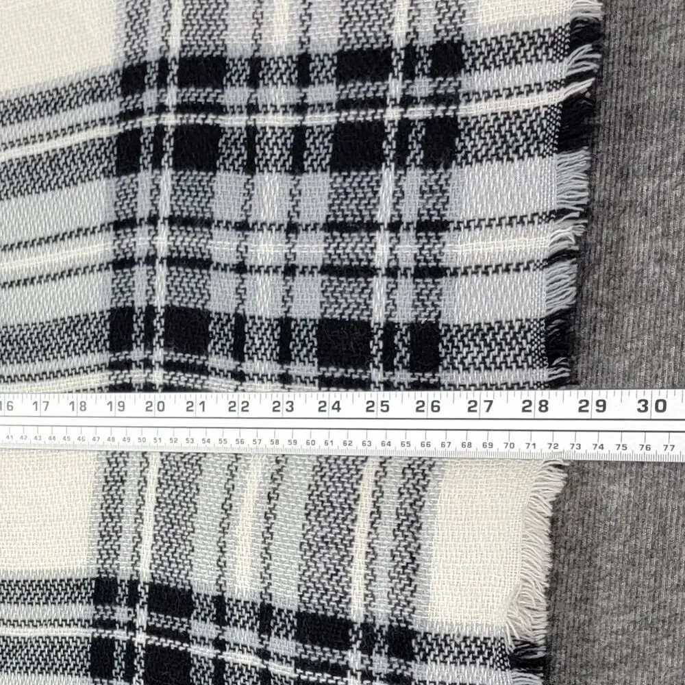 ModCloth Wrap Scarf Womens Black White Tartan Plaid Soft Fringed Shawl 56x28